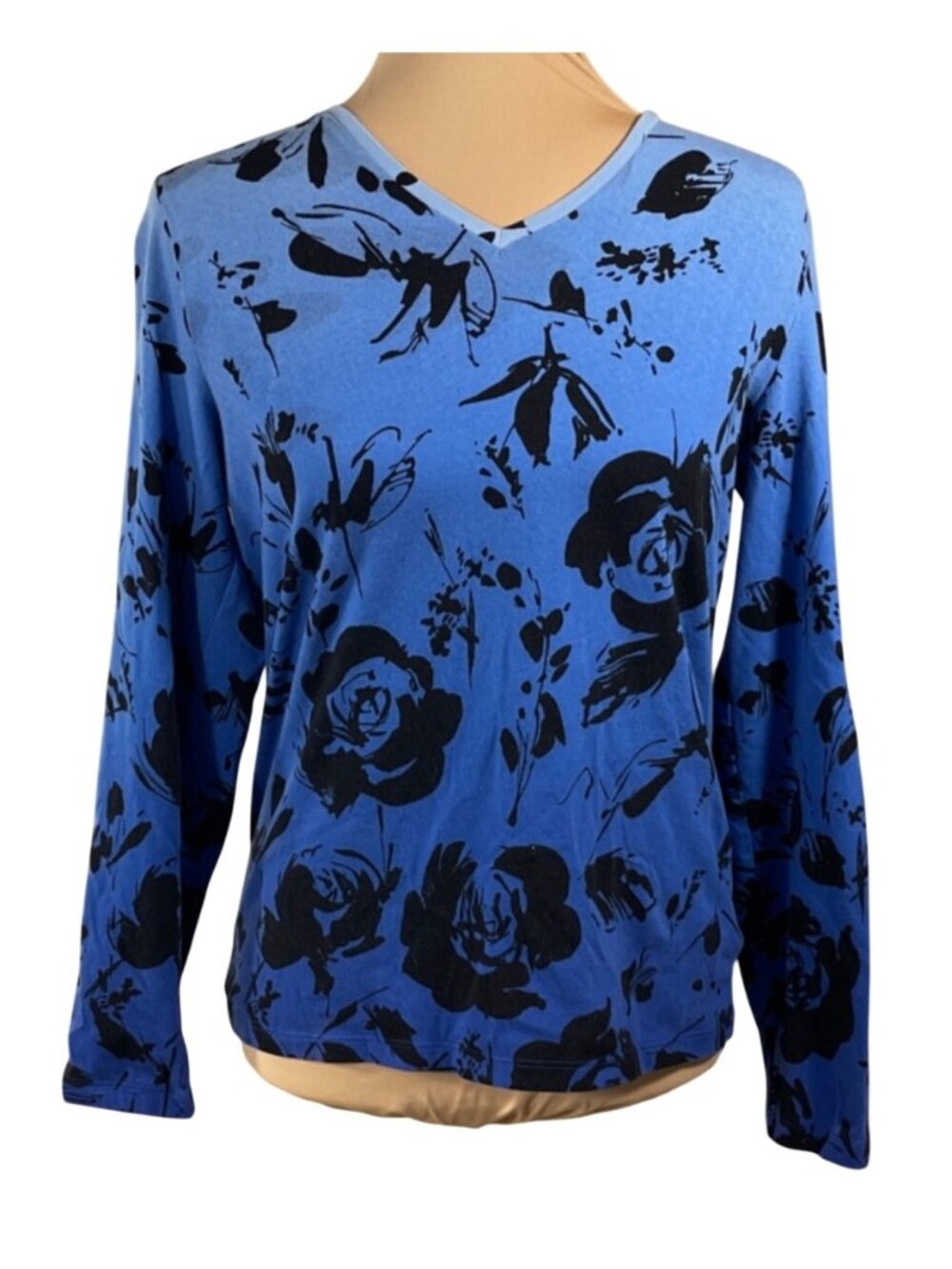 Jones New York Sport Top T-Shirt Blue Ombre Size L Large Cotton Stretch